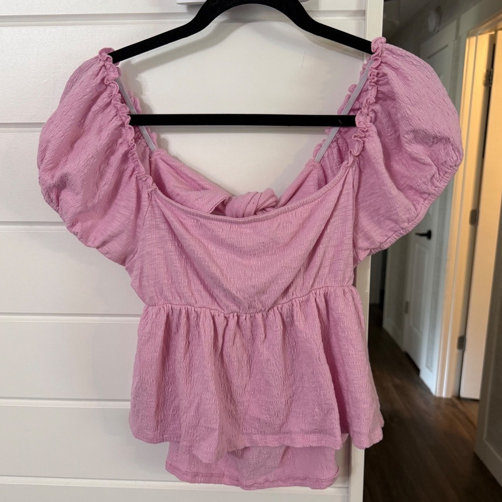 Altar'd State Womens XXL Pink Puff Sleeve Peplum Tie‎ Back Top BE26359 - Picture 1 of 4